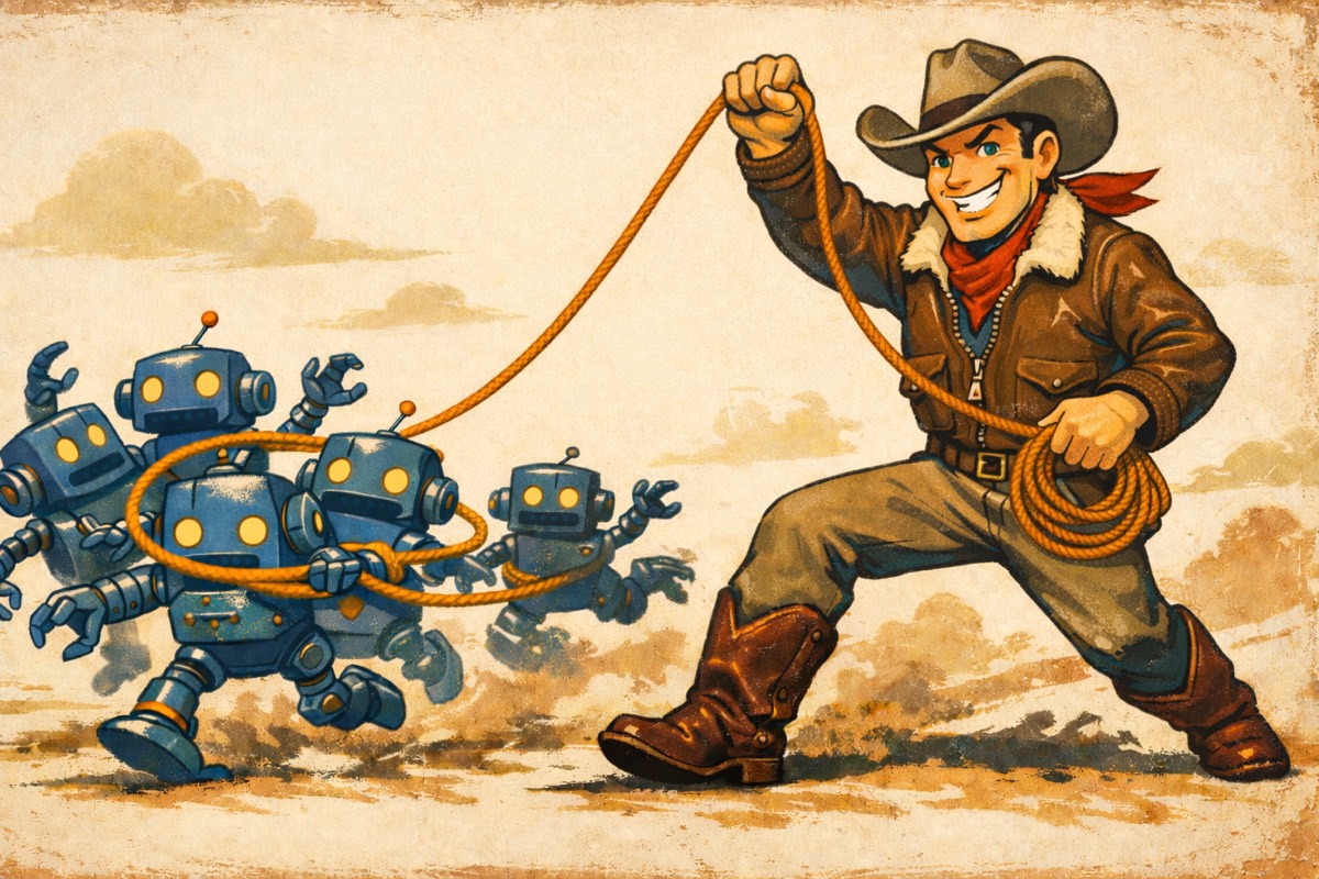 Cowboy wrangling robots with a lariat — novel AI workflow patterns